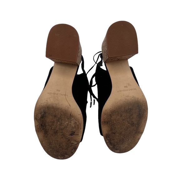 Marc Fisher Black Rivva Suede Lace Up Block Heel Sandals Size 9 Women’s - Picture 9 of 9